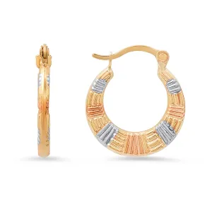 10k Tri-Color Gold Vintage 16mm Diamond-cut Huggy Hoop Earrings