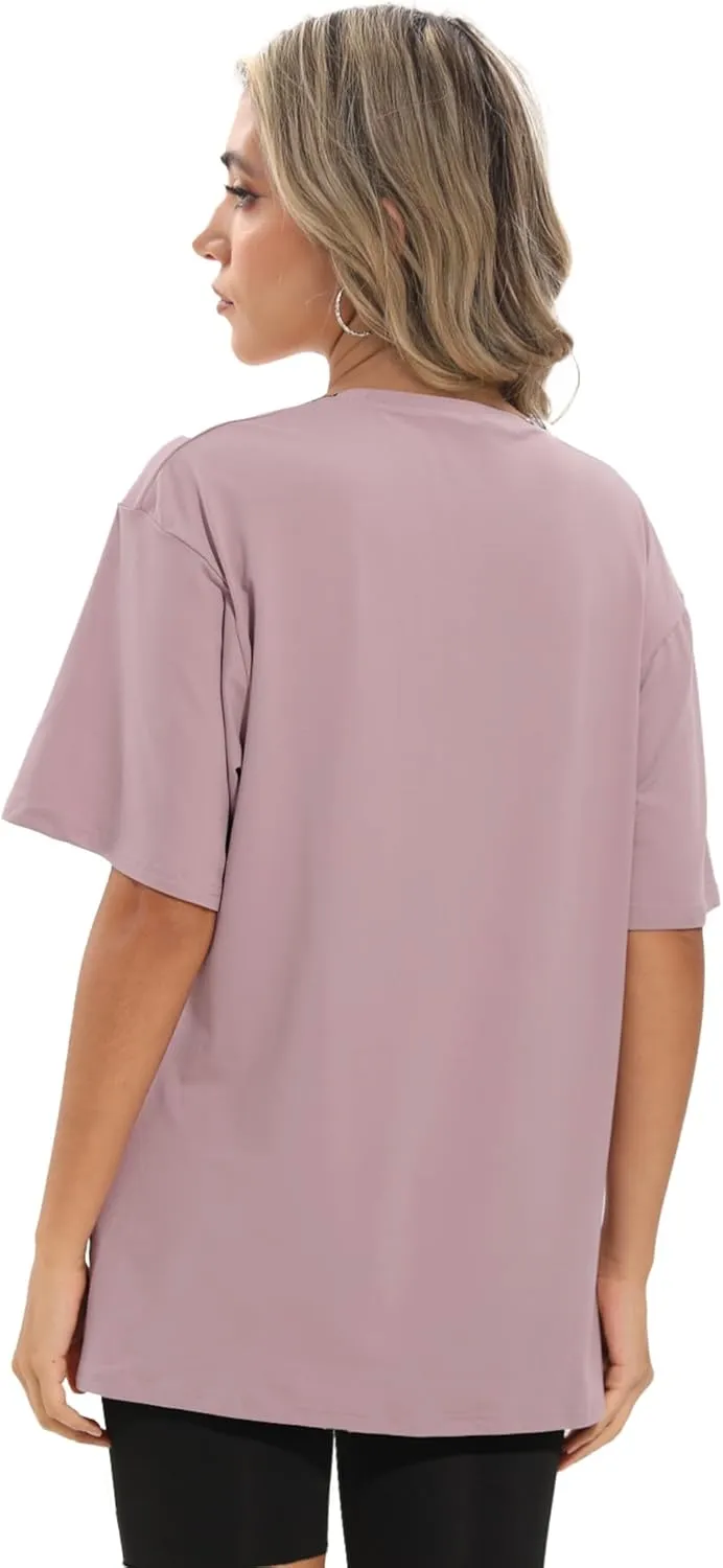 1/4 Pack Oversized TShirts for Women, Short Sleeve Drop shoulders Plus Size Baggy Dry Fit T Shirts Tops Tees