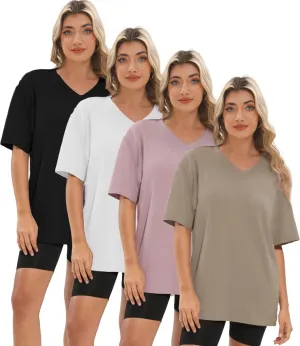 1/4 Pack Oversized TShirts for Women, Short Sleeve Drop shoulders Plus Size Baggy Dry Fit T Shirts Tops Tees