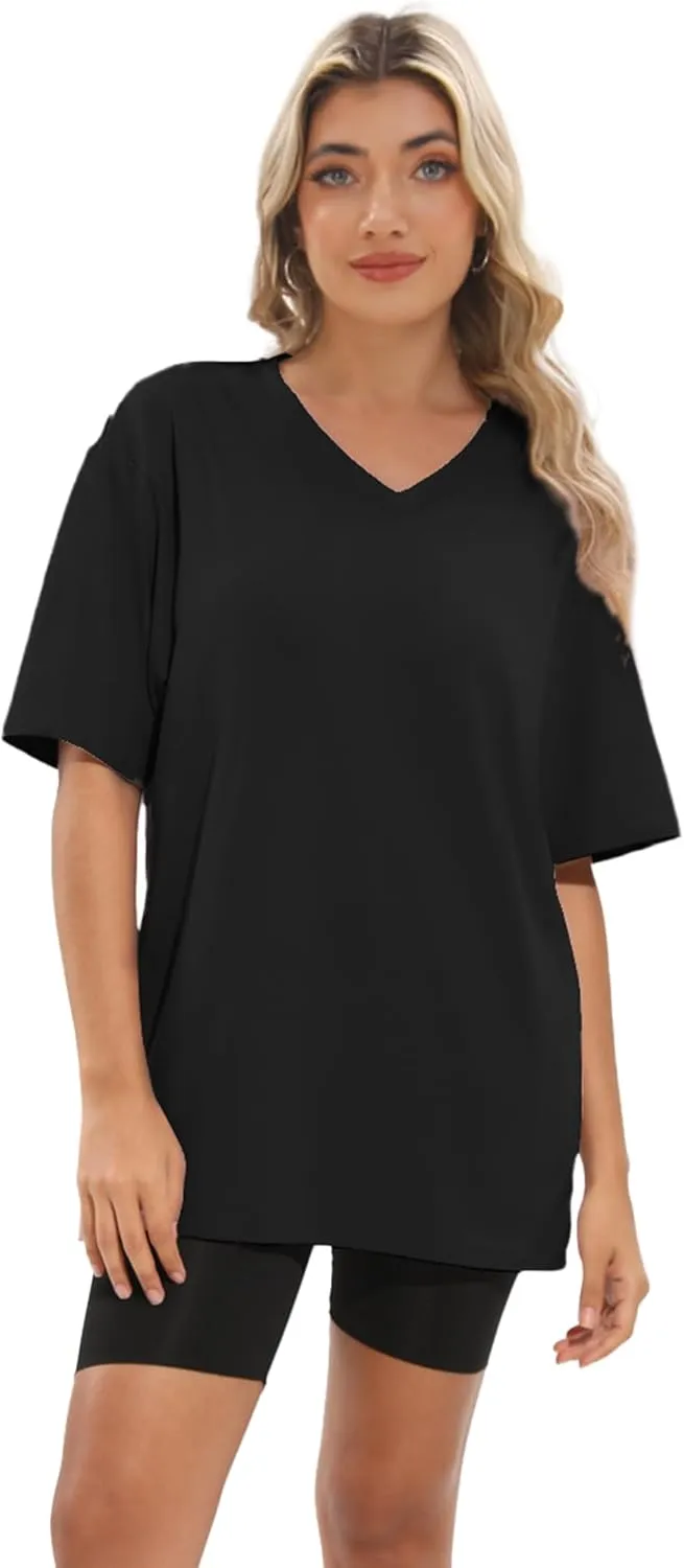 1/4 Pack Oversized TShirts for Women, Short Sleeve Drop shoulders Plus Size Baggy Dry Fit T Shirts Tops Tees