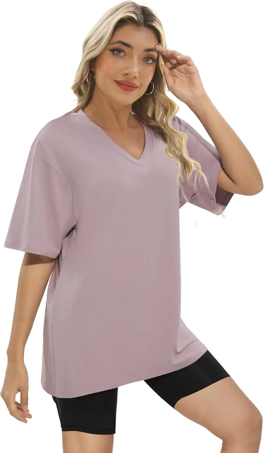 1/4 Pack Oversized TShirts for Women, Short Sleeve Drop shoulders Plus Size Baggy Dry Fit T Shirts Tops Tees