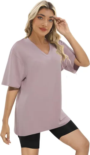 1/4 Pack Oversized TShirts for Women, Short Sleeve Drop shoulders Plus Size Baggy Dry Fit T Shirts Tops Tees