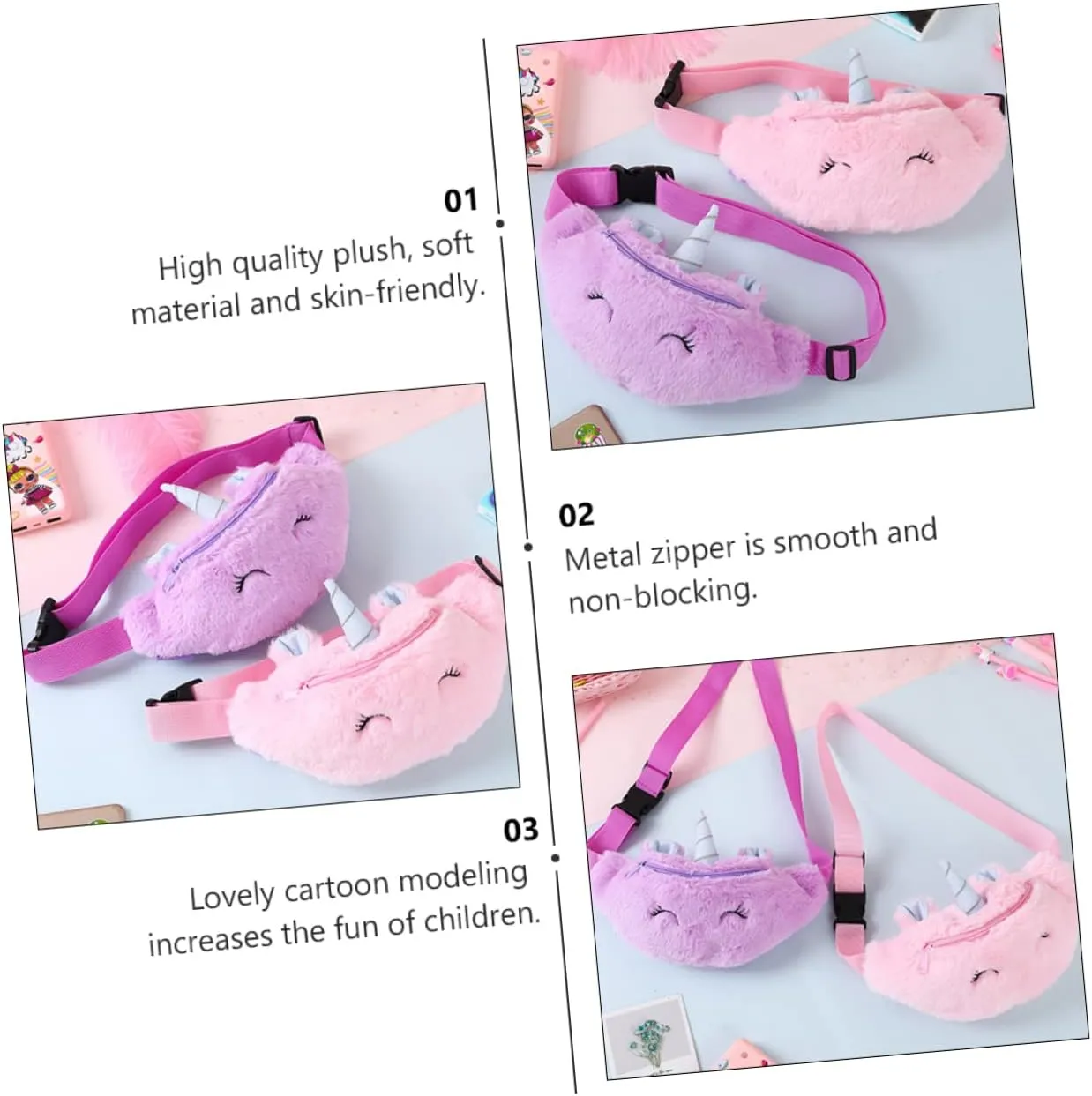 1pc Cartoon Unicorn Plush Waist Bag Cross Body Pouch for Durable Comfortable Plush Material for Fashion Daily Use Lovely Design