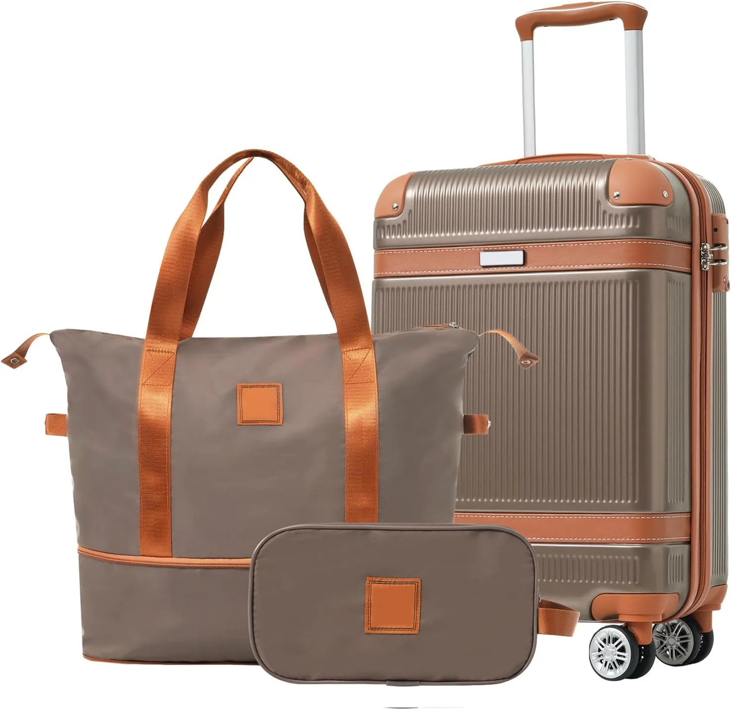 20-Inch ABS Hard Shell Luggage Carry-on Suitcase with Travel Duffel Bag and Toiletry Bag TSA Lock Durable Corner Guards for Effortless Trave (Coppery)