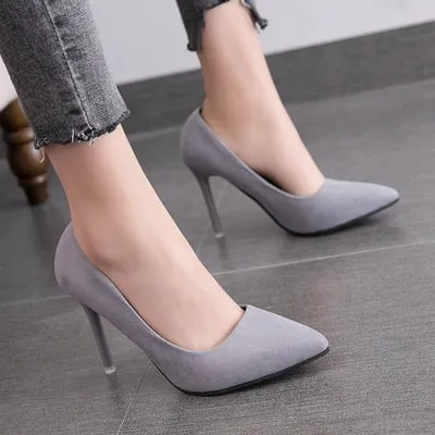 2019 Autumn New Simple Elegant High Heels Stiletto Womens Shoes Pointed Black Etiquette Professional Single Shoes Wedding Shoes