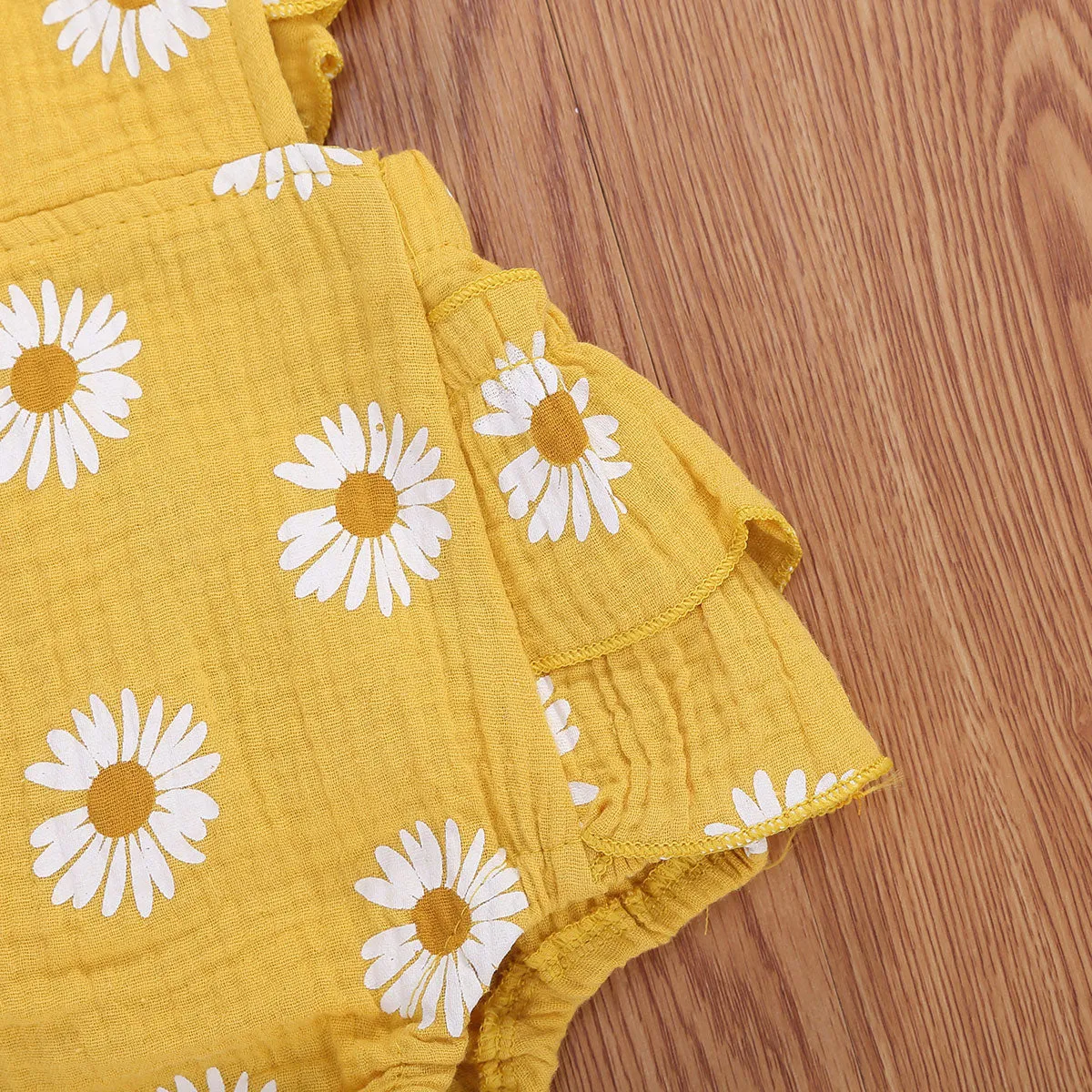 2Pcs Baby Girl Daisy Printed Off Shoulder Romper