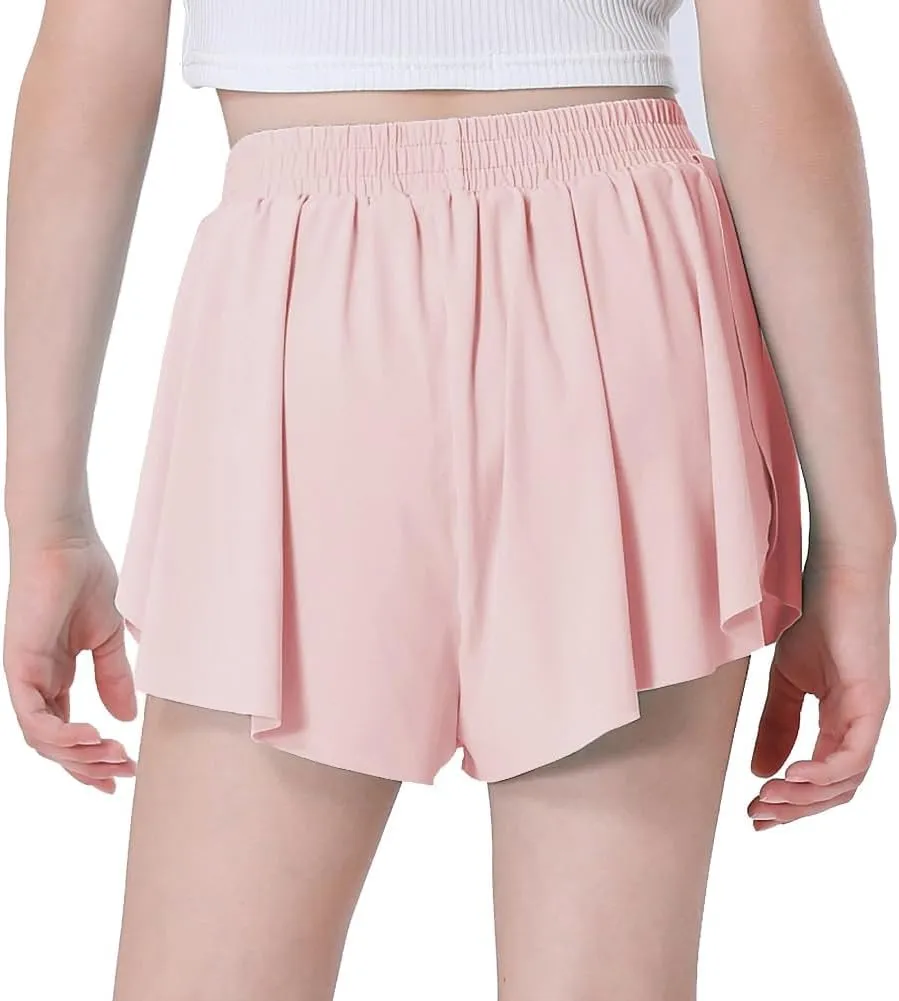 3 Pack Soft Girls Butterfly Shorts 7-16 Comfortable 2-in-1 Kids Flowy Shorts for Running, Dance, Sports
