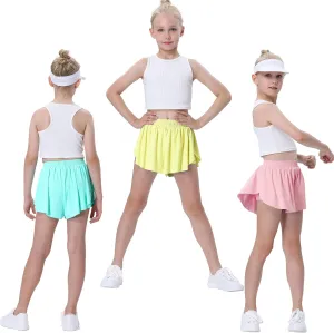 3 Pack Soft Girls Butterfly Shorts 7-16 Comfortable 2-in-1 Kids Flowy Shorts for Running, Dance, Sports