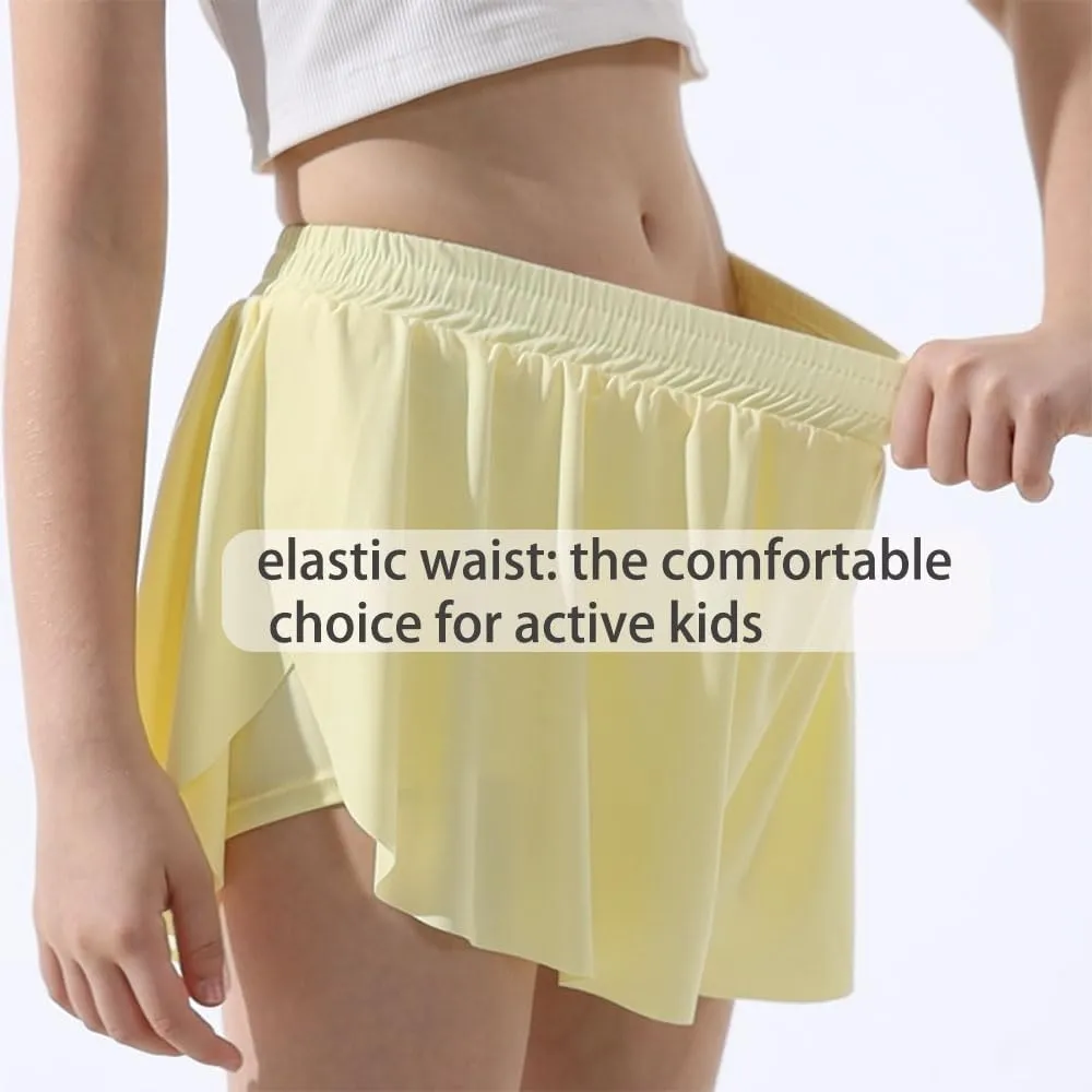 3 Pack Soft Girls Butterfly Shorts 7-16 Comfortable 2-in-1 Kids Flowy Shorts for Running, Dance, Sports
