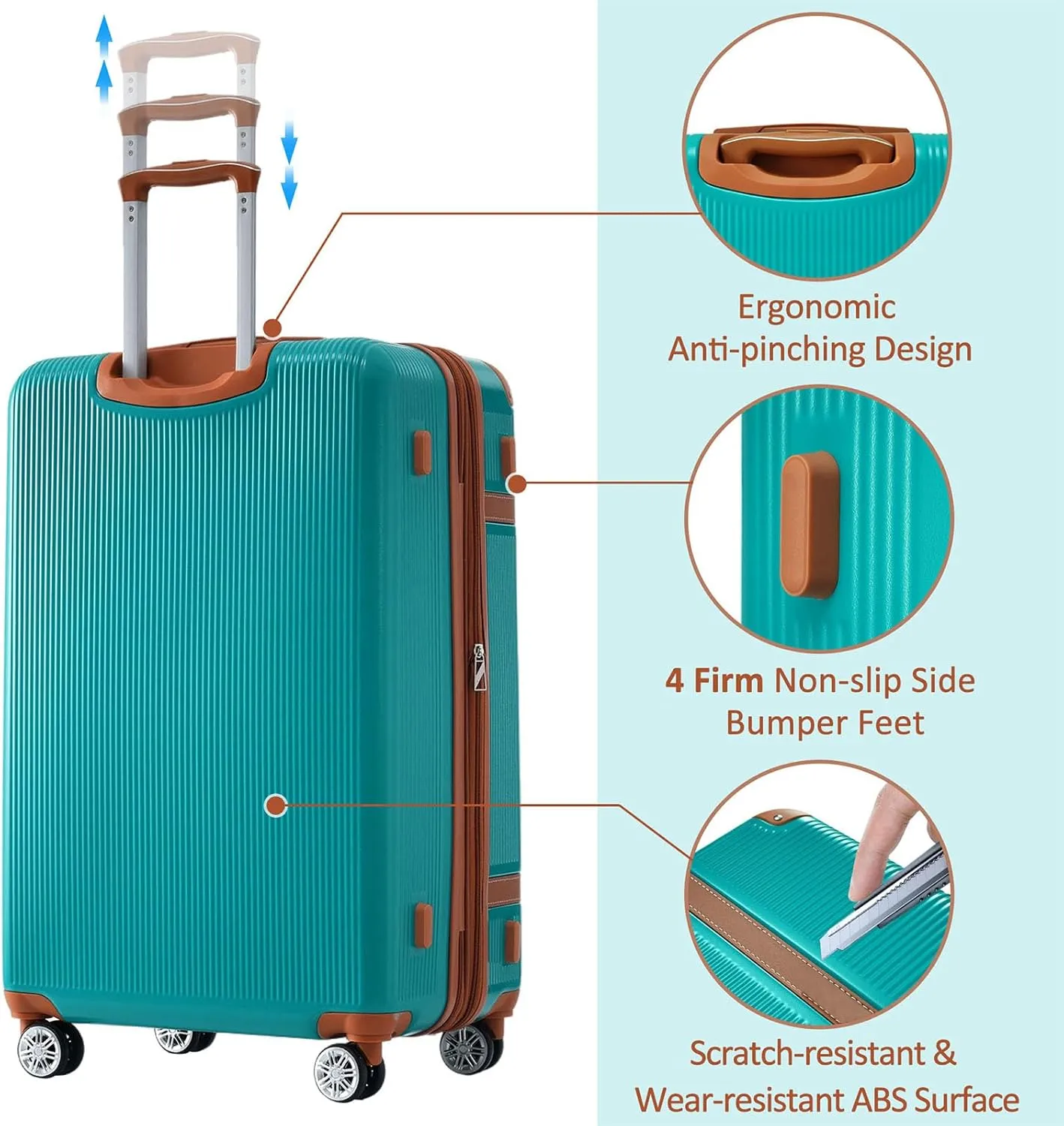 3 Piece ABS Hard Shell Suitcase Luggage Set with TSA Lock and Durable Corner Guards 8 Wheels Suitcase for Effortless Trave (Green and Brown)