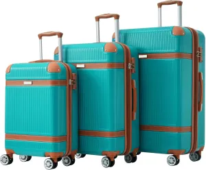3 Piece ABS Hard Shell Suitcase Luggage Set with TSA Lock and Durable Corner Guards 8 Wheels Suitcase for Effortless Trave (Green and Brown)