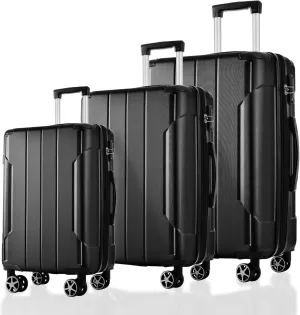3-Piece Expandable Hard Shell Luggage Set for Effortless Travel, Lightweight ABS Material with Double Spinner Wheels, Black