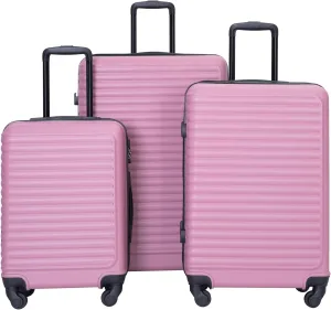 3 Piece Lightweight Luggage Set with 360 Spinner Wheels and Adjustable Pull Rod, Convenient Storage, Pink
