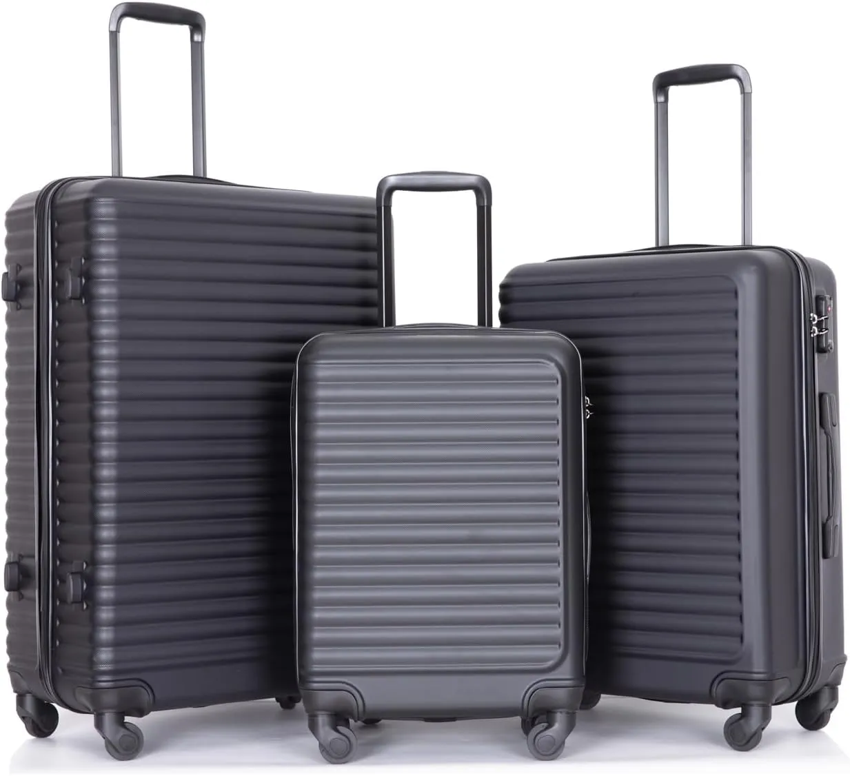 3 Piece Luggage Set for Travel, Lightweight and Durable, Effortless 360 Spinner Wheels, Black