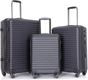 3 Piece Luggage Set for Travel, Lightweight and Durable, Effortless 360 Spinner Wheels, Black