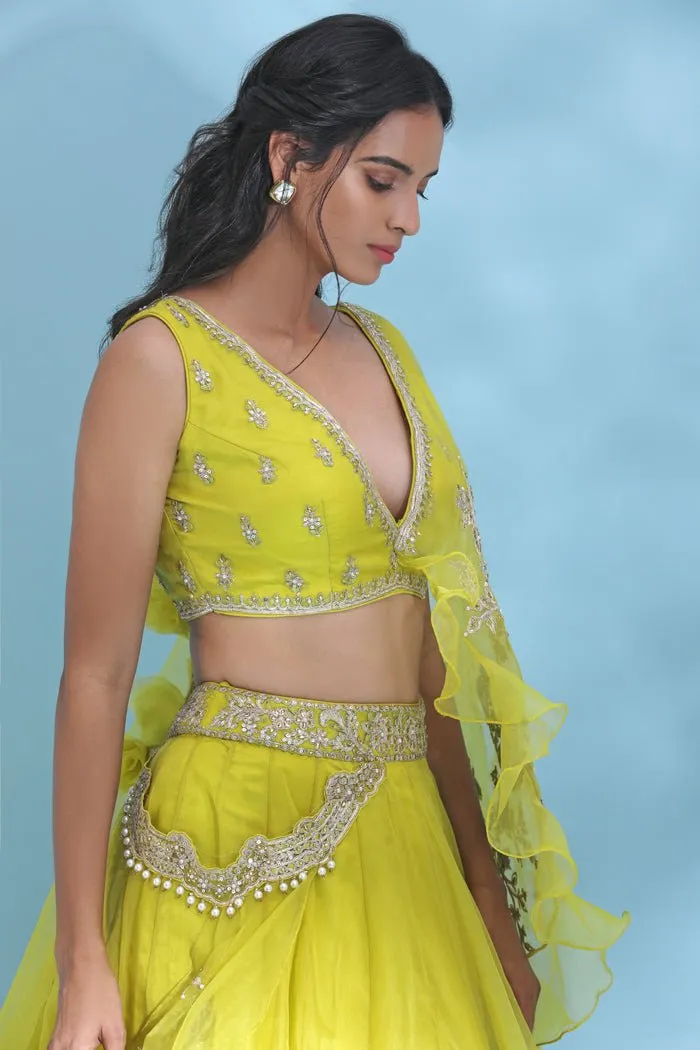 300639-RO Bright Yellow Embroidered Designer Lehenga