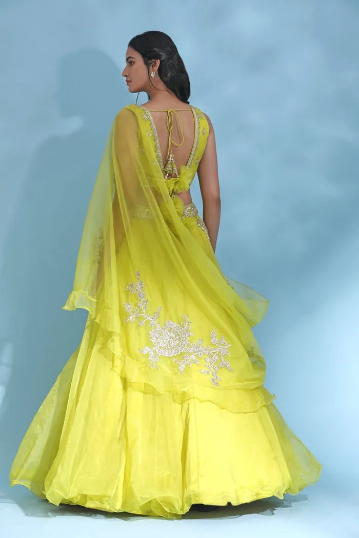 300639-RO Bright Yellow Embroidered Designer Lehenga