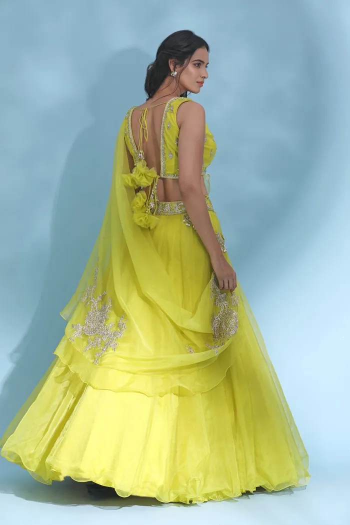 300639-RO Bright Yellow Embroidered Designer Lehenga