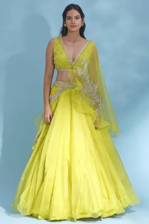 300639-RO Bright Yellow Embroidered Designer Lehenga