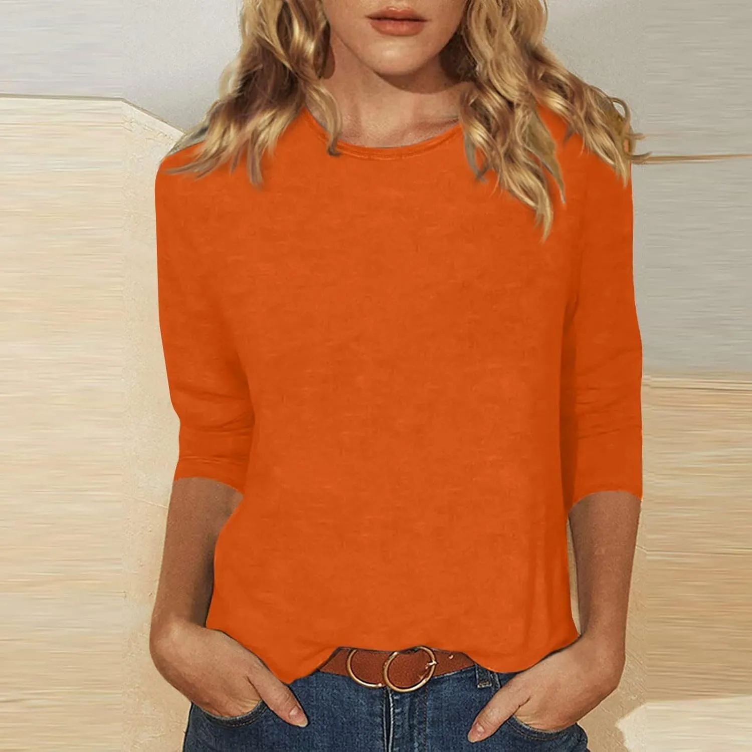 3/4 Length Sleeve Womens Tops 2025 Spring Casual Loose Fit Crew Neck T Shirts Soft Three Quarter Length Tunic Tops