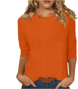 3/4 Length Sleeve Womens Tops 2025 Spring Casual Loose Fit Crew Neck T Shirts Soft Three Quarter Length Tunic Tops