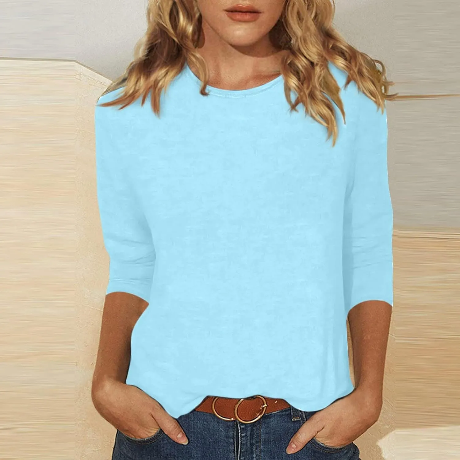 3/4 Length Sleeve Womens Tops 2025 Spring Casual Loose Fit Crew Neck T Shirts Soft Three Quarter Length Tunic Tops
