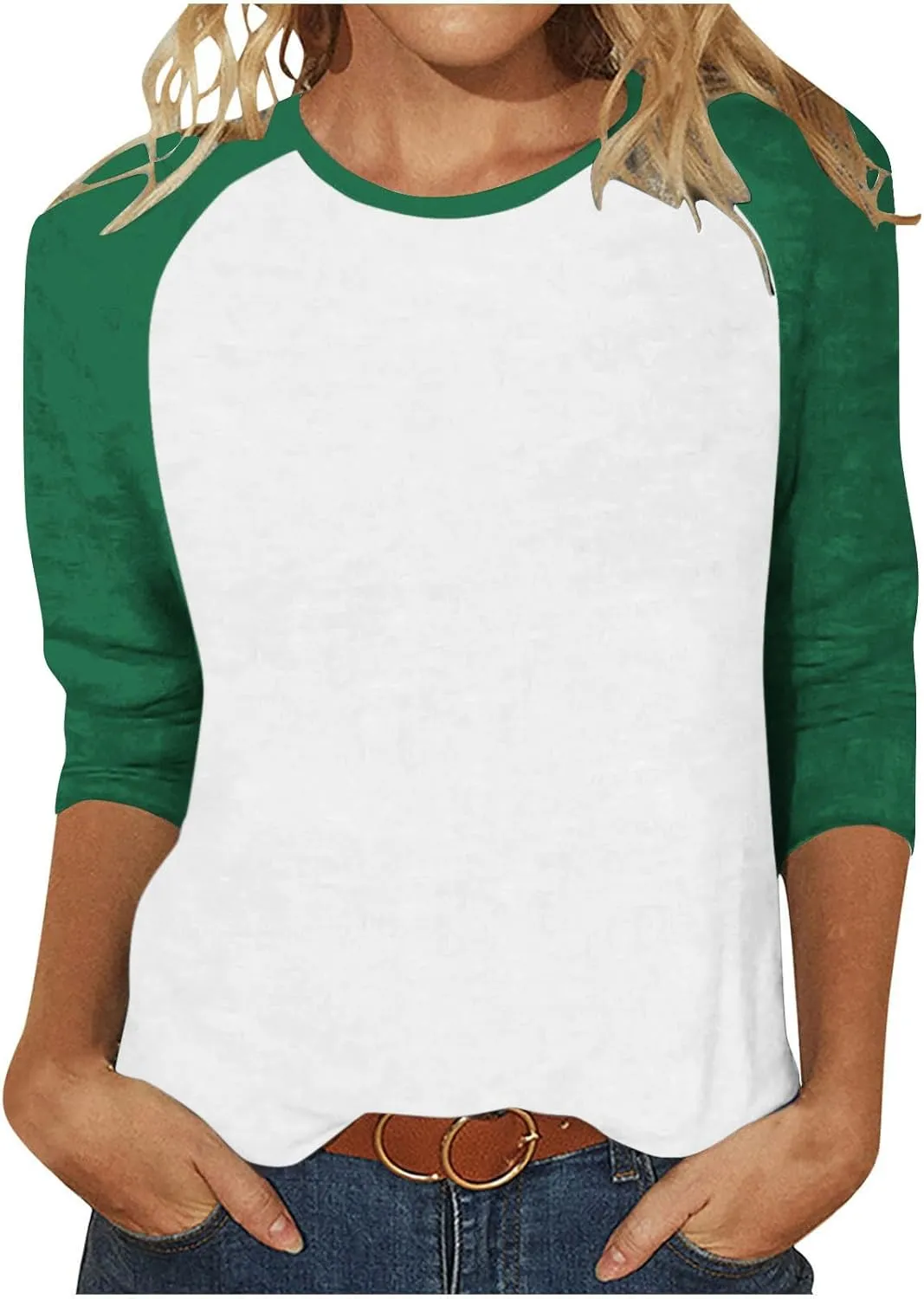 3/4 Sleeve Tops for Women Workout Jersey Shirts Baseball Style Raglan Tshirts Casual Color Block Tees Comfy Steetwear