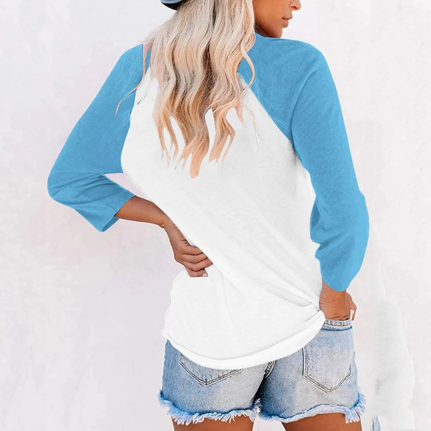 3/4 Sleeve Tops for Women Workout Jersey Shirts Baseball Style Raglan Tshirts Casual Color Block Tees Comfy Steetwear