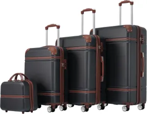 4-Piece Hardshell Luggage Set for Effortless Travel, Lightweight ABS with Spinner Wheels, Includes Cosmetic Case, Black
