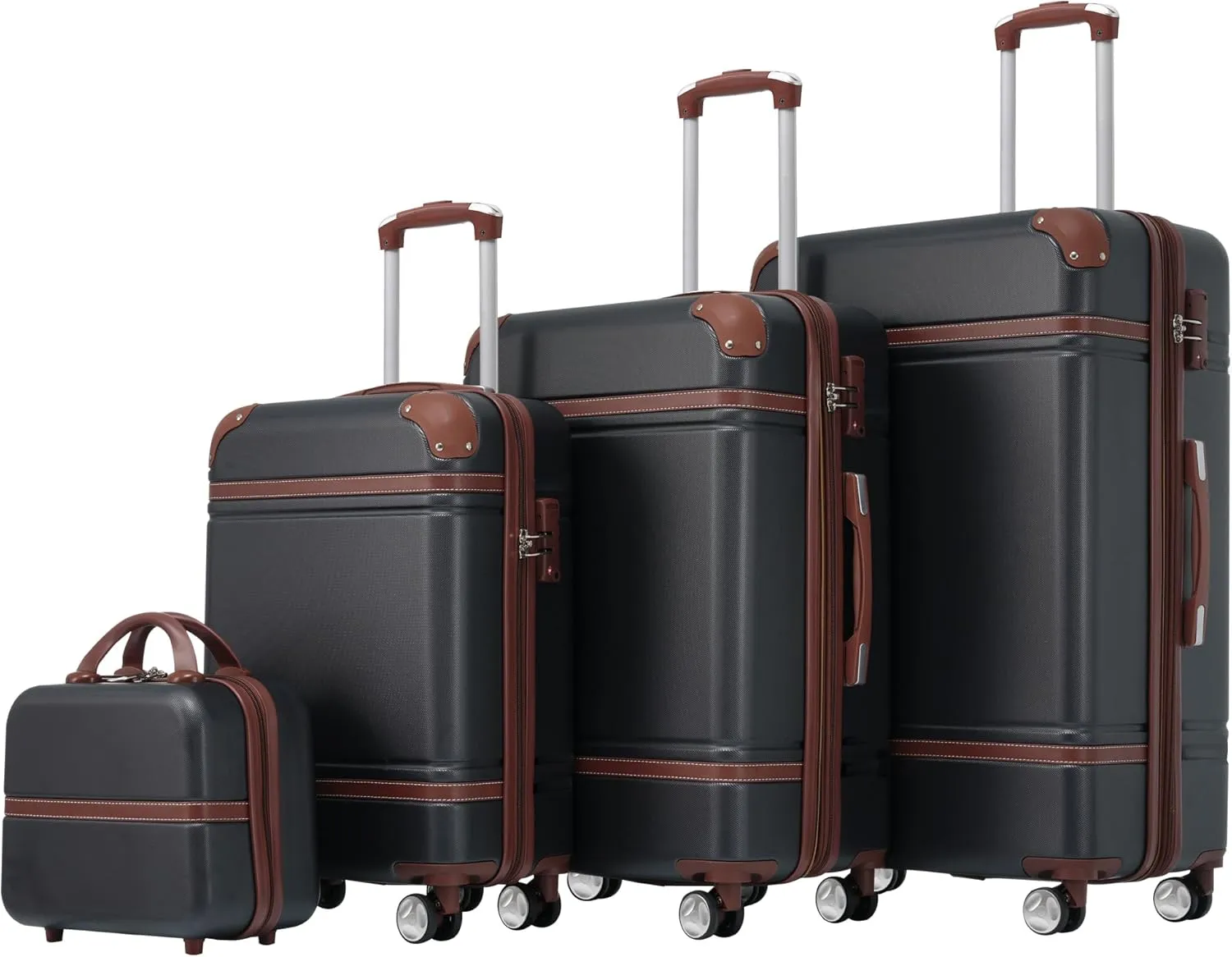 4-Piece Hardshell Luggage Set for Effortless Travel, Lightweight ABS with Spinner Wheels, Includes Cosmetic Case, Black