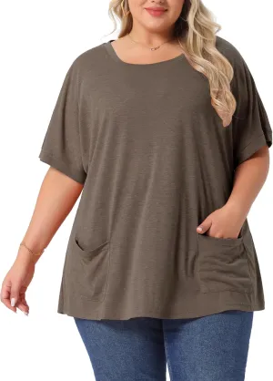 Agnes Orinda Plus Size Women's Crew Neck Short Sleeve Tops Loose Fit Summer t Shirt Tee Tops with Pocket Casual 2025