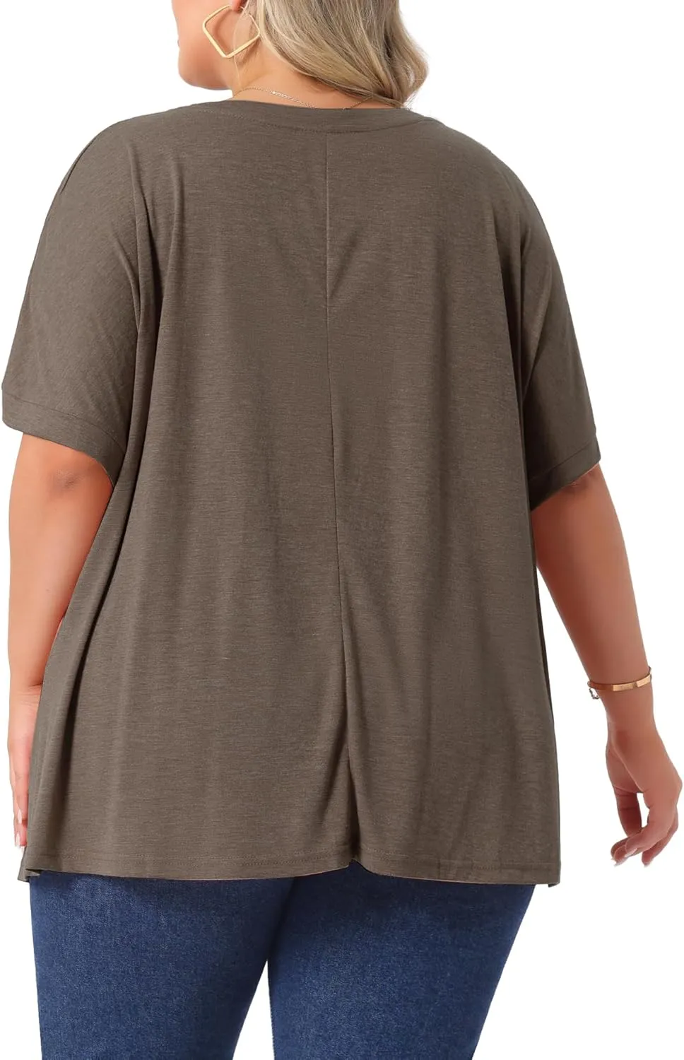 Agnes Orinda Plus Size Women's Crew Neck Short Sleeve Tops Loose Fit Summer t Shirt Tee Tops with Pocket Casual 2025