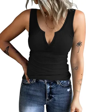 AKEWEI Women's Stretchy Ribbed V Neck Tank Tops Soft Summer Casual Sleeveless Tops Basic Cami Tee Shirts Tank Top for Women