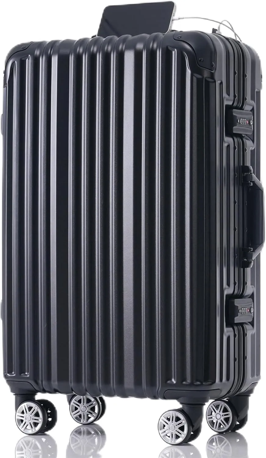 Aluminum Frame Luggage for Effortless Travel, Ultimate Convenience with USB Port, Spinner Wheels, Business Trips and Beach Holidays, Black