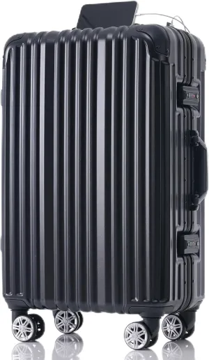 Aluminum Frame Luggage for Effortless Travel, Ultimate Convenience with USB Port, Spinner Wheels, Business Trips and Beach Holidays, Black