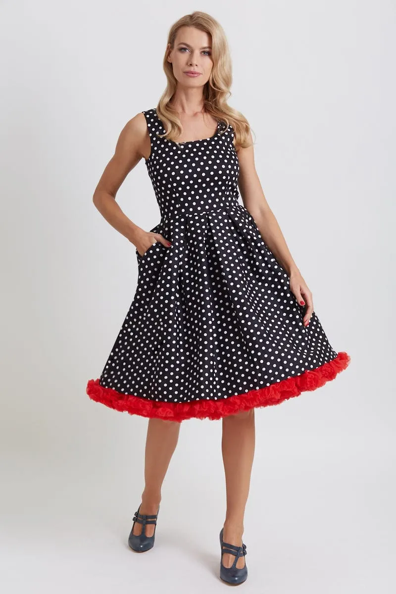 Amanda Black & White Polka Dot Swing Dress