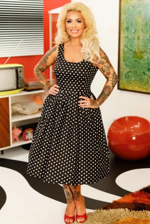 Amanda Black & White Polka Dot Swing Dress