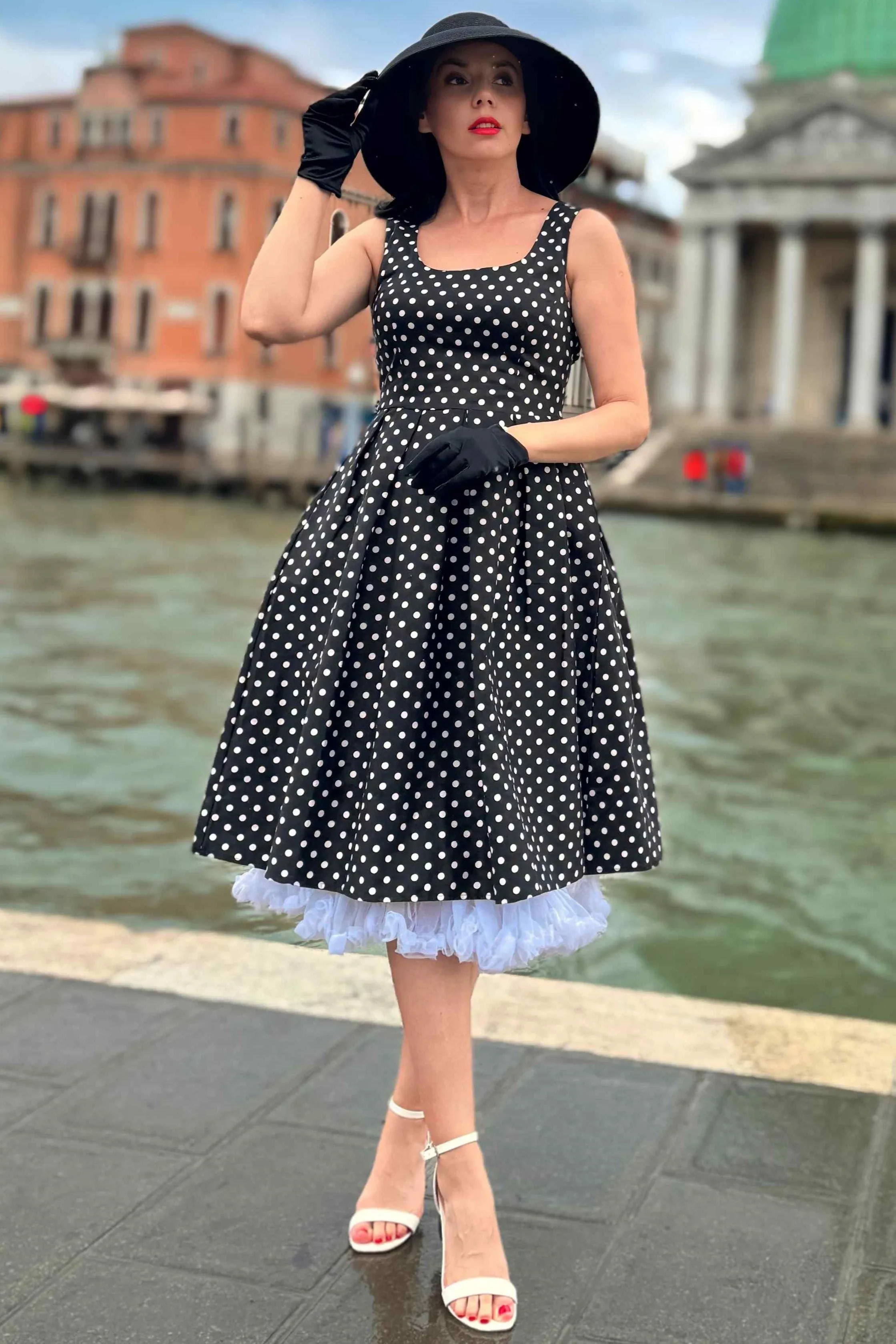 Amanda Black & White Polka Dot Swing Dress