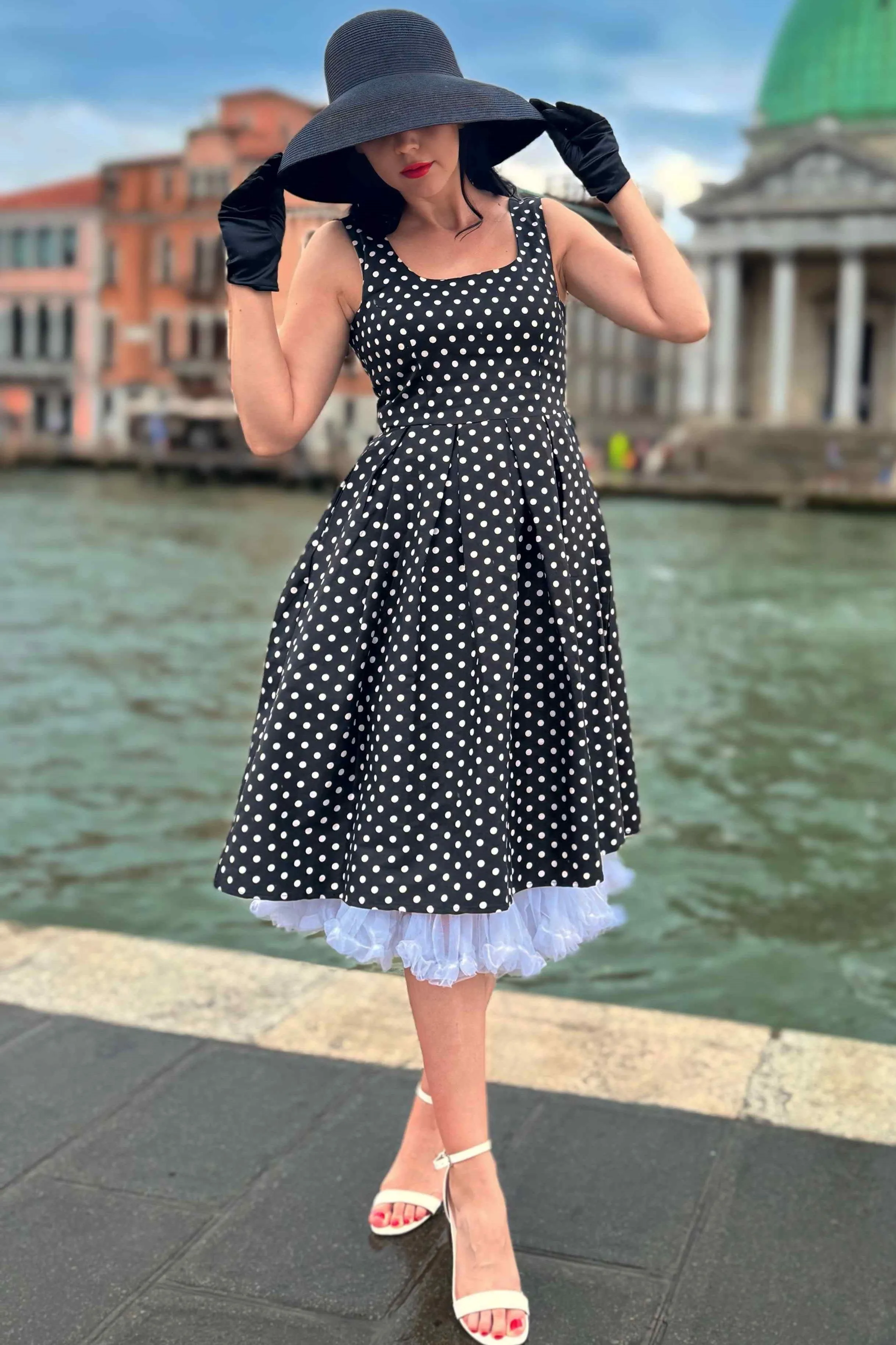 Amanda Black & White Polka Dot Swing Dress