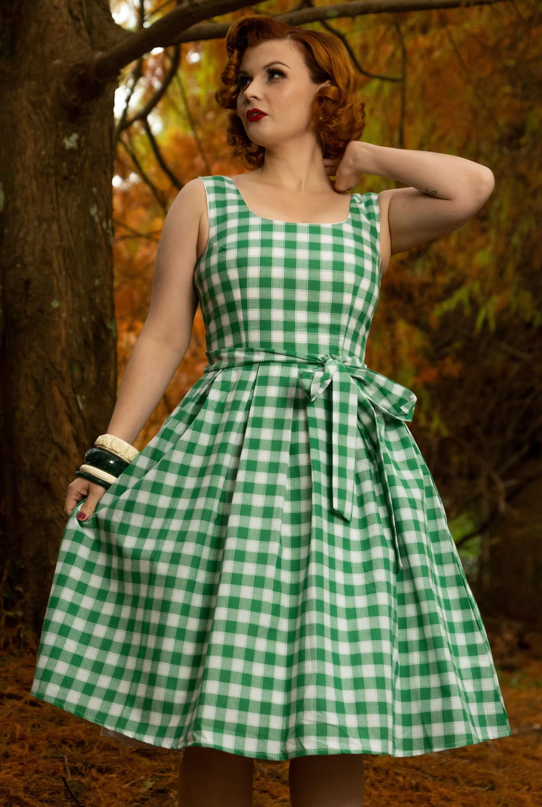 Amanda Green & White Check Swing Dress