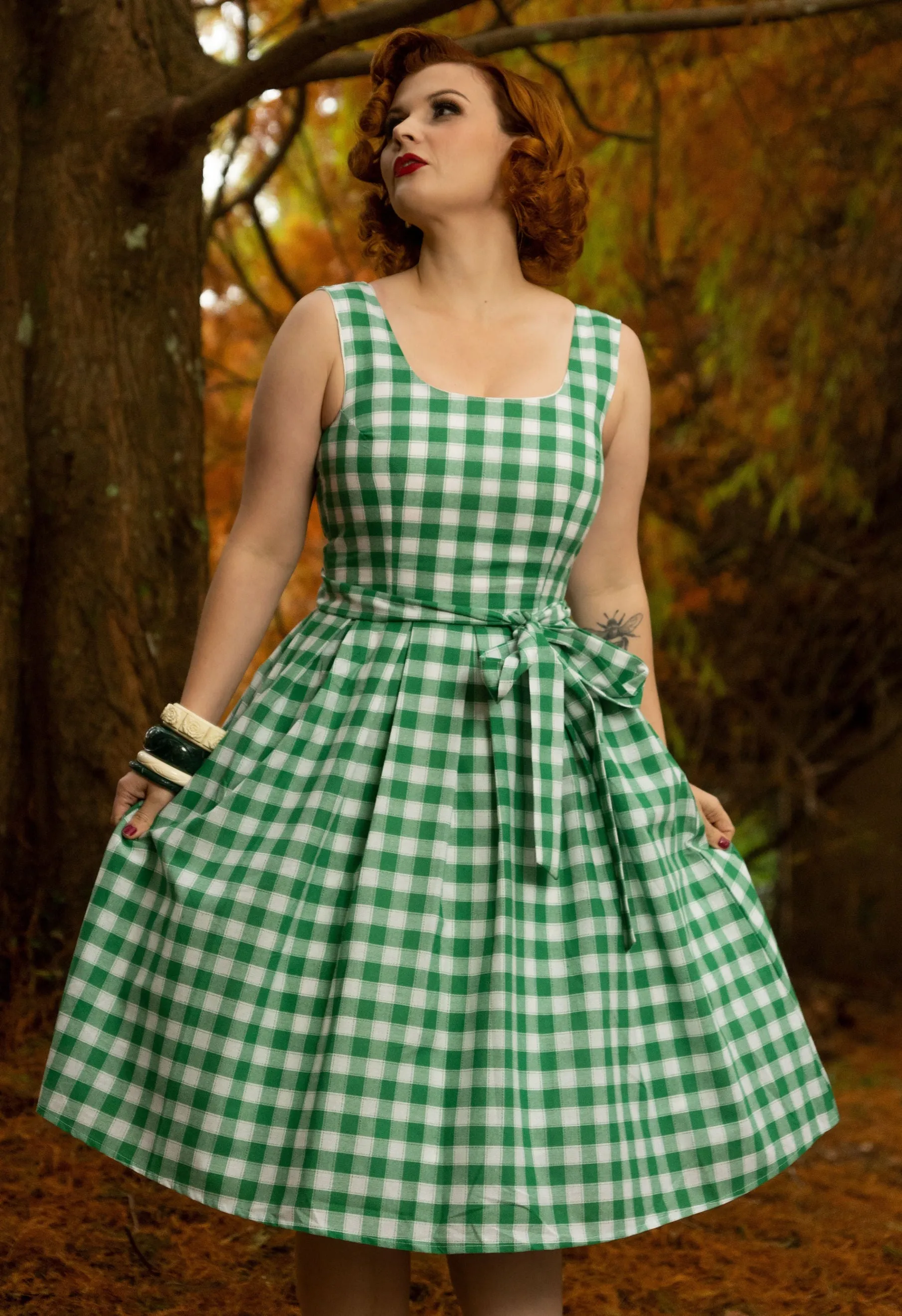 Amanda Green & White Check Swing Dress
