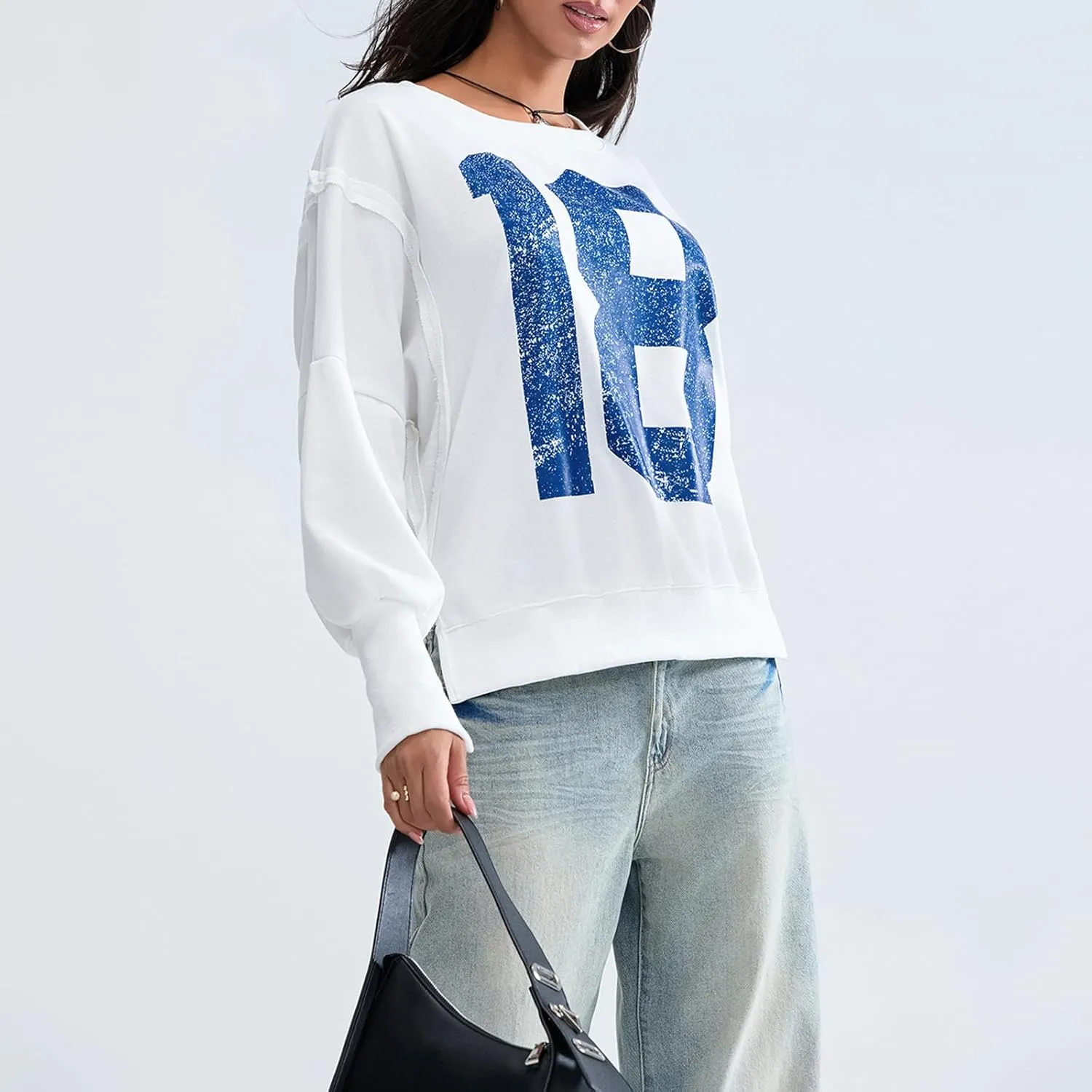 Amiblvowa Women Y2K Oversized Vintage Graphic Sweatshirt Long Sleeve Crewneck Relaxed Sweater Jacket Loose Fit Pullover Tops