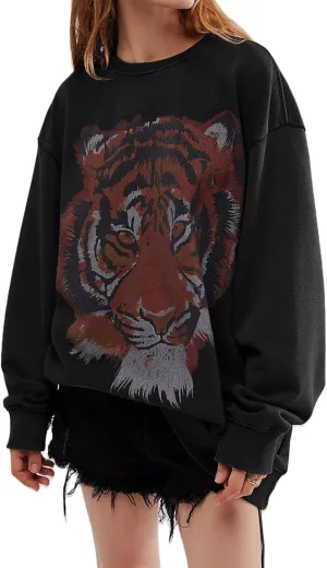 Amiblvowa Women Y2K Oversized Vintage Graphic Sweatshirt Long Sleeve Crewneck Relaxed Sweater Jacket Loose Fit Pullover Tops