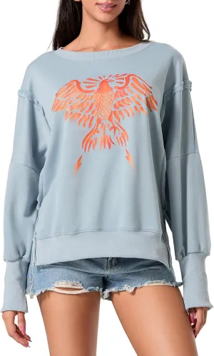 Amiblvowa Women Y2K Oversized Vintage Graphic Sweatshirt Long Sleeve Crewneck Relaxed Sweater Jacket Loose Fit Pullover Tops