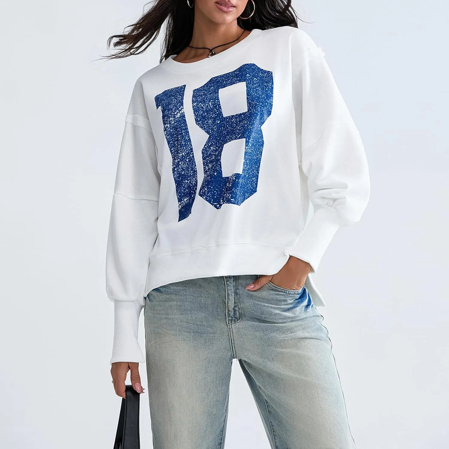 Amiblvowa Women Y2K Oversized Vintage Graphic Sweatshirt Long Sleeve Crewneck Relaxed Sweater Jacket Loose Fit Pullover Tops