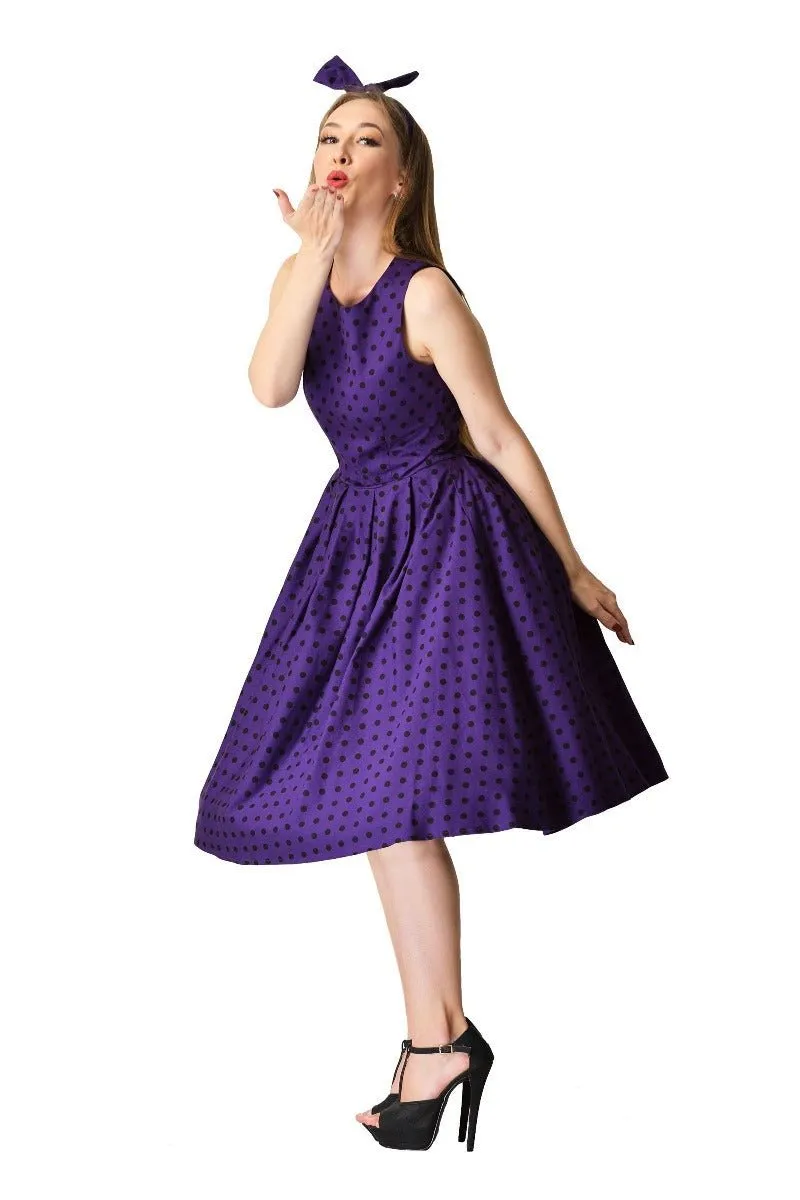 Annie Retro Polka Dot Dress in Purple/Black