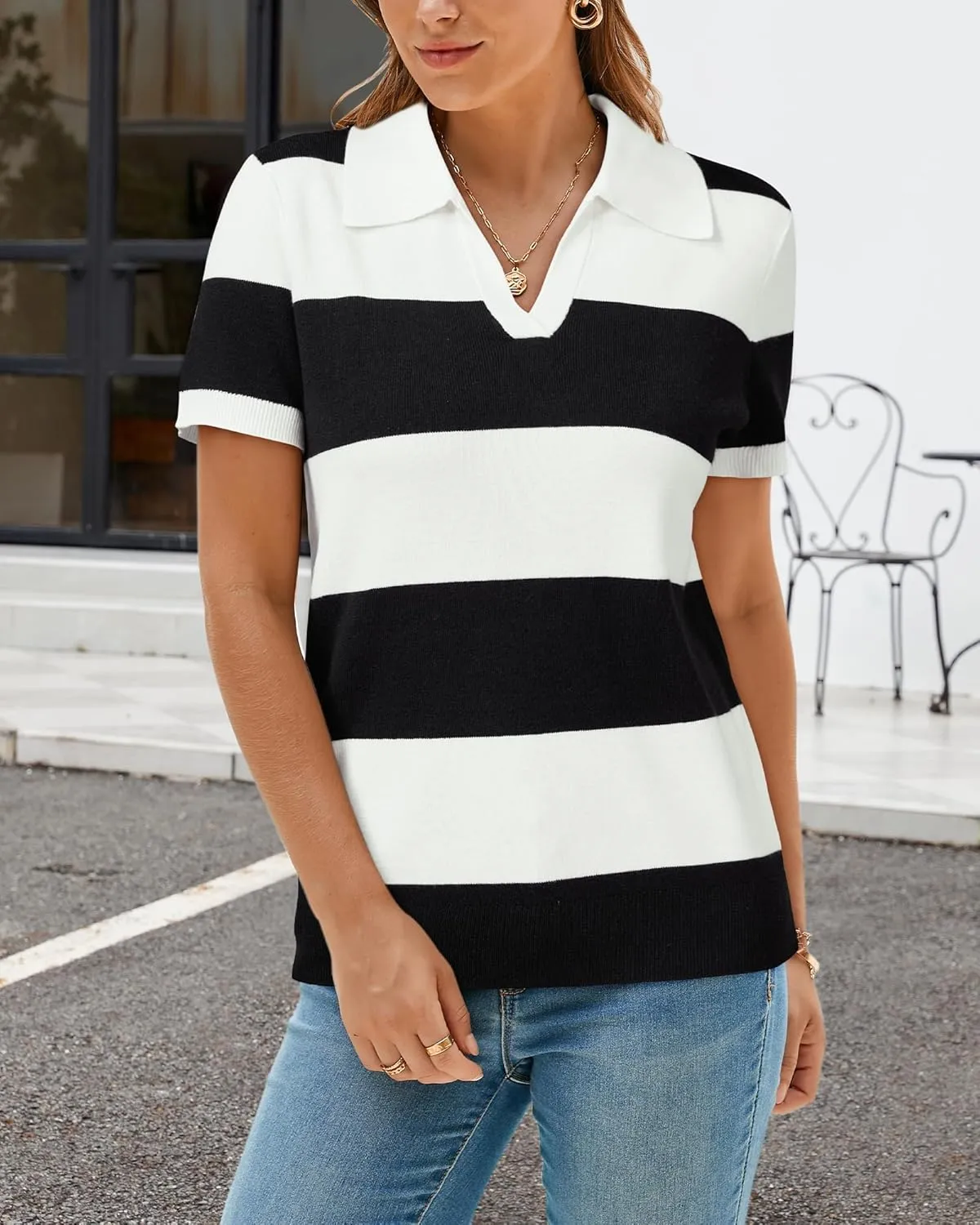 Arach&Cloz 2025 Women's Wool Blend Polo Shirts Spring Summer Tops Short Sleeve Soft Trendy Old Money Business Casual Outfits