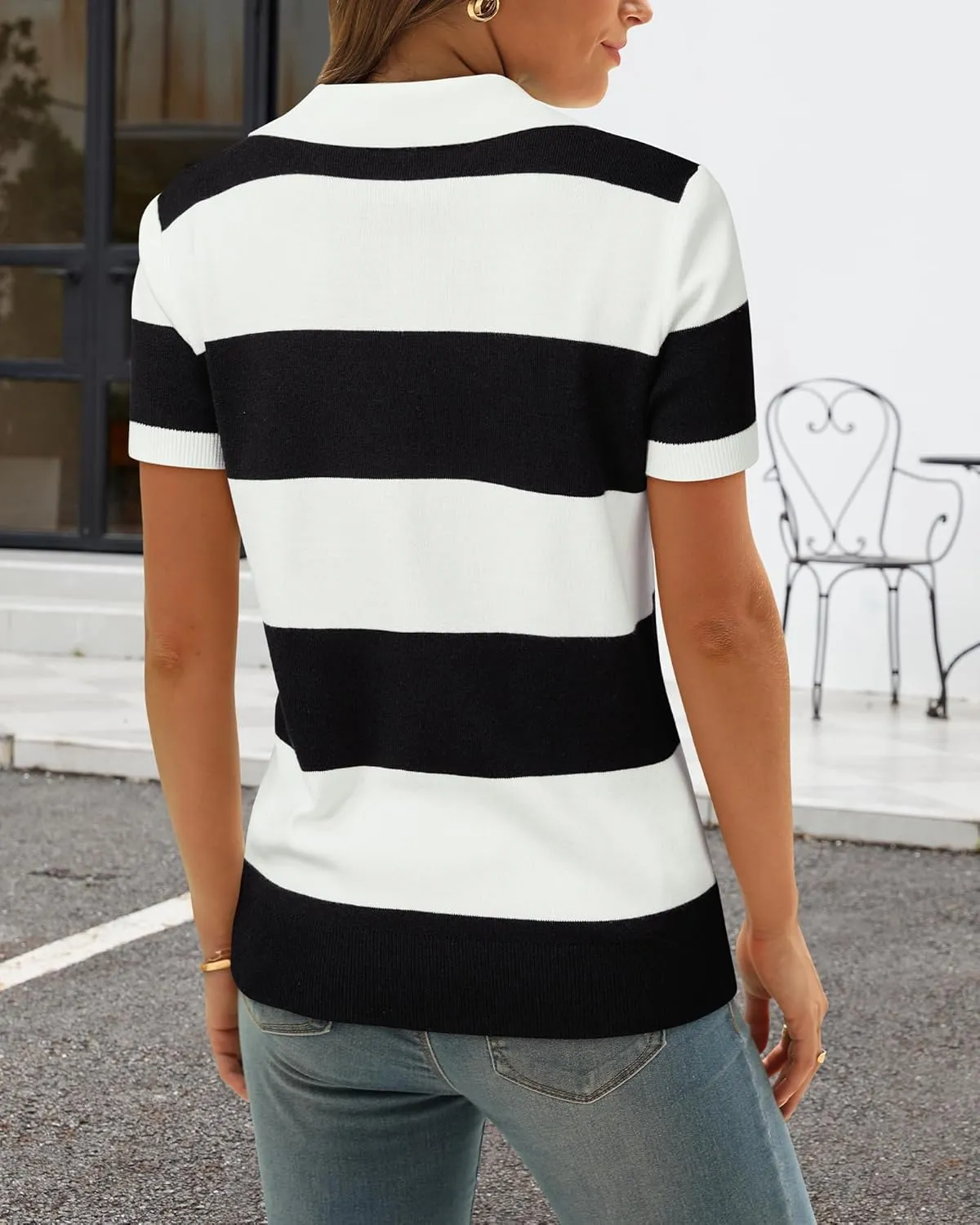Arach&Cloz 2025 Women's Wool Blend Polo Shirts Spring Summer Tops Short Sleeve Soft Trendy Old Money Business Casual Outfits