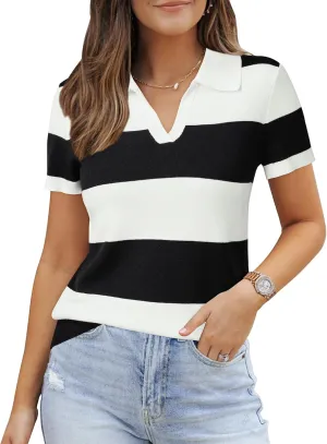 Arach&Cloz 2025 Women's Wool Blend Polo Shirts Spring Summer Tops Short Sleeve Soft Trendy Old Money Business Casual Outfits