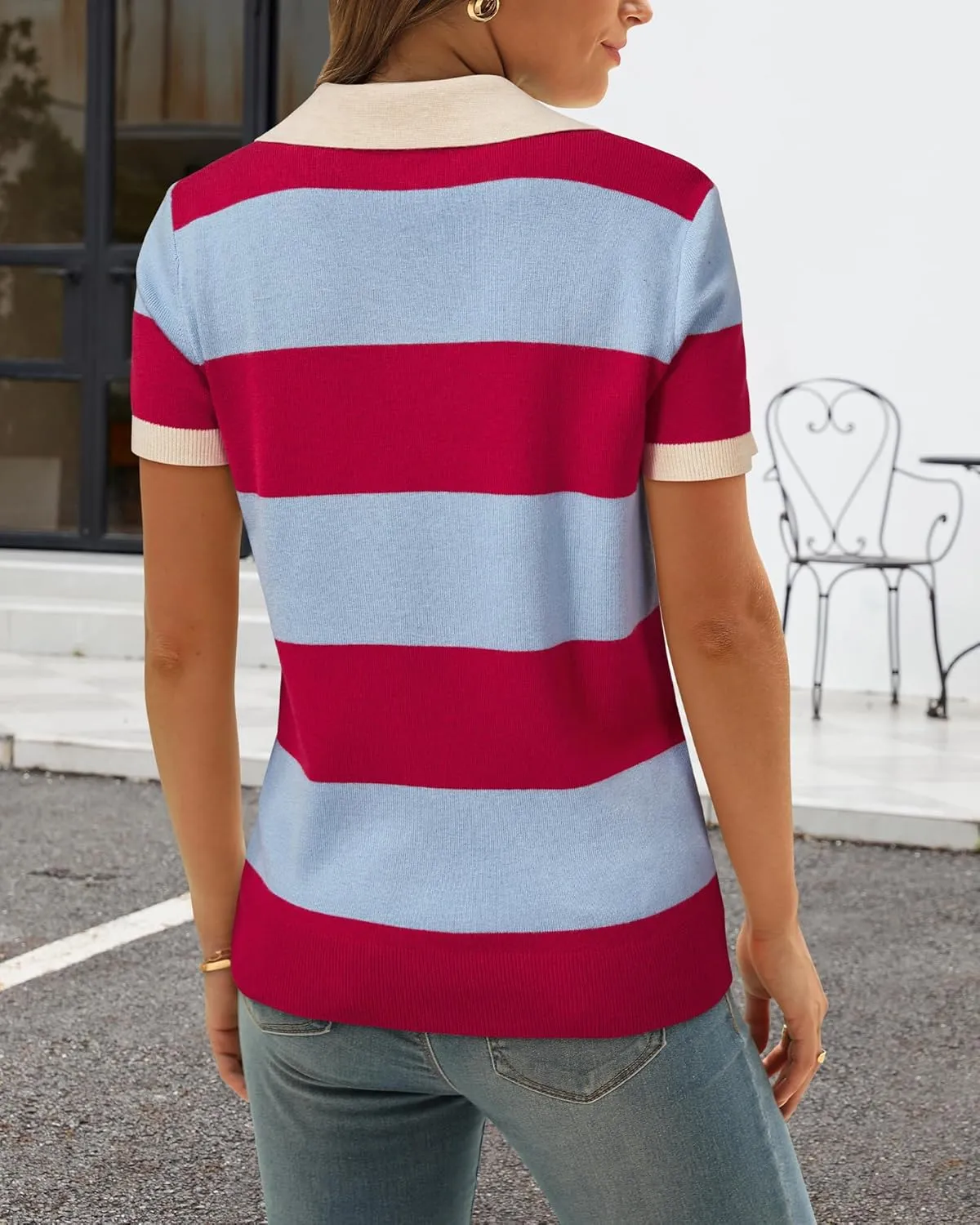 Arach&Cloz 2025 Women's Wool Blend Polo Shirts Spring Summer Tops Short Sleeve Soft Trendy Old Money Business Casual Outfits